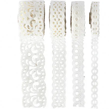 Papierbordüre, weiß, B: 8–23 mm, 2 m/ 4 Stk.