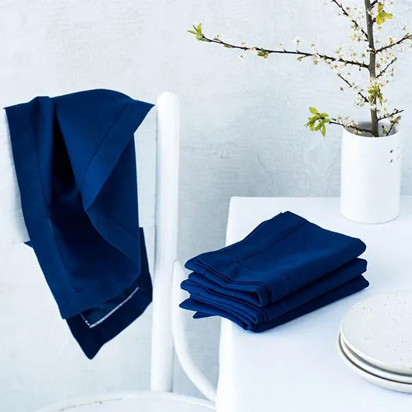 Langkilde & Søn - Blaue Stoffserviette mit Hohlsaum